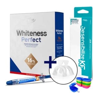 Kit Clareador Dental Whiteness Perfect 16% + Par de Moldeira + Desensibilizante